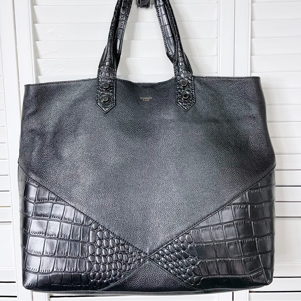 Treesje black leather tote with crossbody strap